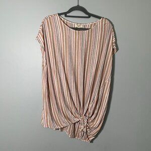 NEW Max Studio Top Women 3X Multi-color Striped 2-Way Tie Front Cap Sleeve